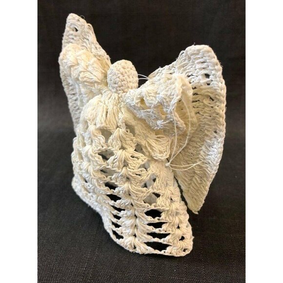 Angel Ornaments 2 Vintage Crochet Handcrafted Christmas Starched White Wings - Picture 5 of 10